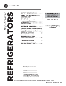 Manual GE GTS22KYNRFS Fridge-Freezer