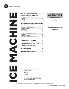 Manual de uso GE UNC15NPRII Máquina de hacer hielo