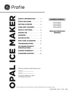 Manual GE OPAL01GEPSS Ice Cube Maker