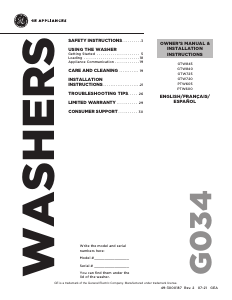 Manual de uso GE PTW605BSRWS Lavadora