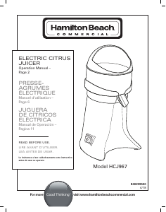Manual de uso Hamilton Beach HCJ967 Exprimidor de cítricos