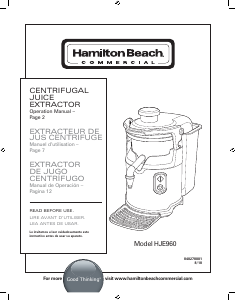 Handleiding Hamilton Beach HJE960 Sapcentrifuge