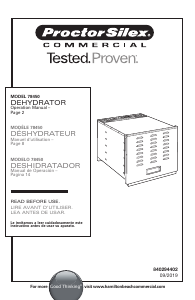 Manual Proctor Silex 78450 Food Dehydrator