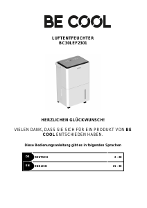 Bedienungsanleitung Be Cool BC30LEF2301 Luftentfeuchter