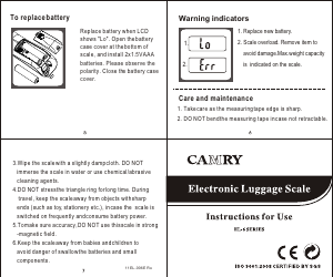 Manual Camry EL62 Luggage Scale