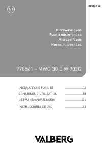 Manual de uso Valberg MWO 30 E W 902C Microondas