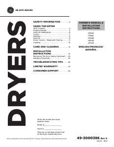 Manual de uso GE GFD55GSPRRS Secadora