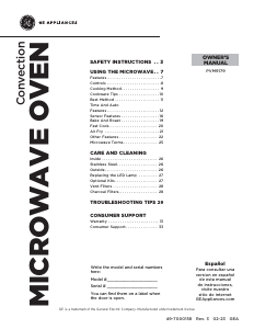 Manual GE PVM9179DRWW Microwave