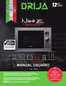 Manual de uso Drija Napoli 25L Microondas