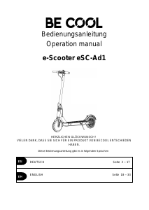 Bedienungsanleitung Be Cool ESCAD1GRRD Elektroroller