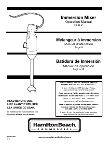 Mode d’emploi Hamilton Beach HMI200 Mixeur plongeant