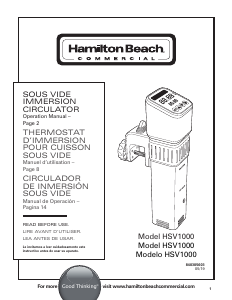 Mode d’emploi Hamilton Beach HSV1000 Circulateur sous-vide