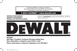 Mode d’emploi DeWalt DCS387D1 Scie sabre