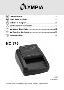 Manual Olympia NC 375 Counterfeit Money Detector