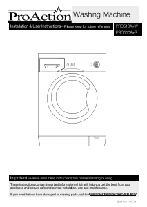 Manual ProAction PRO510A+S Washing Machine