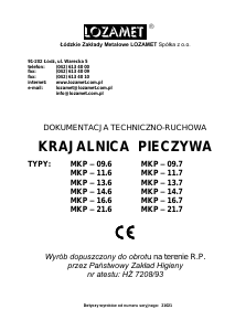 Instrukcja LOZAMET MKP - 09.7 Krajalnica do chleba