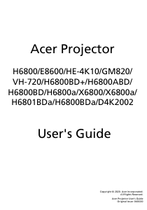 Handleiding Acer H6800BDa Beamer