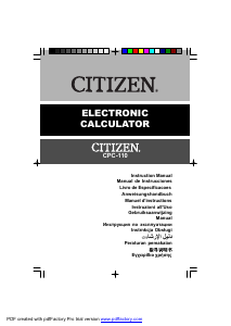 Руководство Citizen CPC-110 Калькулятор