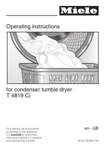 Manual Miele T 4819 Ci Dryer
