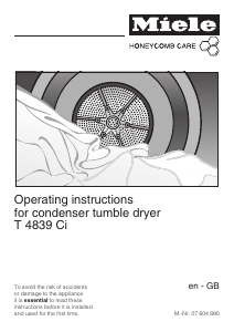 Manual Miele T 4839 Ci Dryer