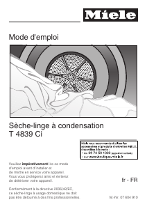 Mode d’emploi Miele T 4839 Ci Sèche-linge