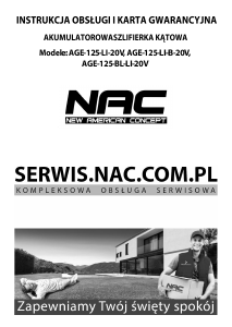 Instrukcja NAC AGE125-LI-20V Szlifierka kątowa