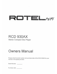 Manual Rotel RCD-930AX CD Player