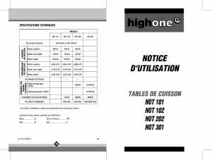 Mode d’emploi High One HOT 102 Table de cuisson