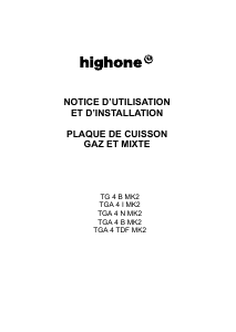 Mode d’emploi High One TG 4 B MK2 Table de cuisson