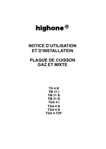 Mode d’emploi High One TGA 4 B Table de cuisson