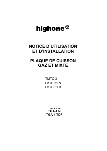 Mode d’emploi High One TMTC 31 N Table de cuisson