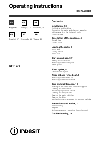 Handleiding Indesit DFP 273 Vaatwasser