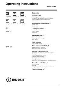 Manual Indesit DFP 573 Máquina de lavar louça