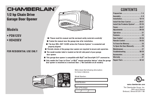 Manual Chamberlain PD612EV Garage Door Opener