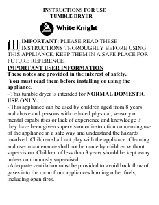 Manual White Knight 44A7S Dryer