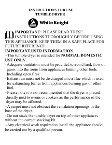 Bruksanvisning White Knight B44AW Torktumlare