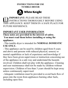 Handleiding White Knight C36AW Wasdroger