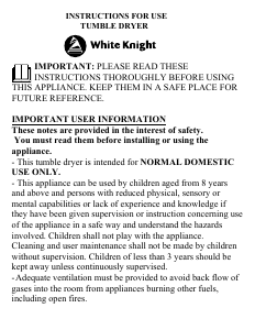 Handleiding White Knight C38AS Wasdroger