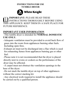 Manual White Knight C42AW Dryer