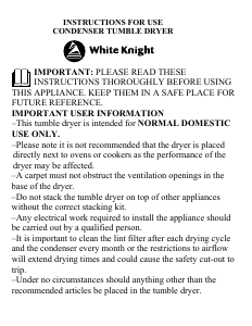 Manual White Knight C77AW Dryer