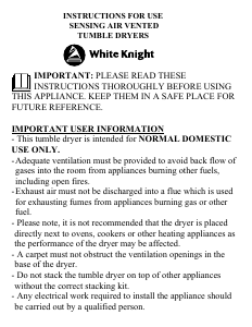 Manual White Knight C86AB Dryer