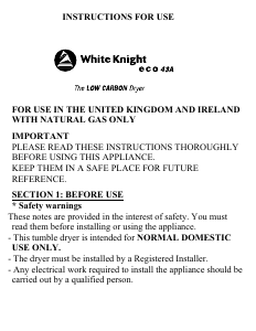 Handleiding White Knight ECO43A Wasdroger
