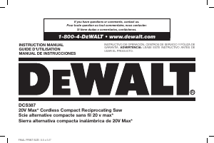 Mode d’emploi DeWalt DCS387B Scie sabre