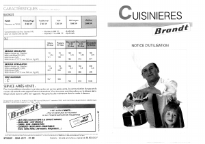 Mode d’emploi Brandt KV627N Cuisinière