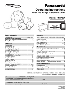Manual de uso Panasonic NN-P294 Microondas
