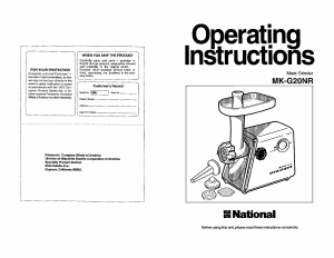 Handleiding National MK-G20NR-W Vleesmolen