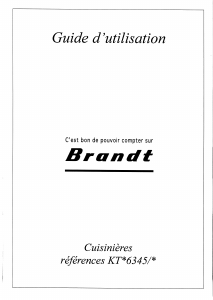 Mode d’emploi Brandt KTC6345 Cuisinière