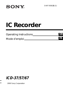 Manual Sony ICD-37 Audio Recorder