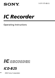 Manual Sony ICD-B25 Audio Recorder