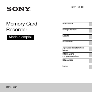 Mode d’emploi Sony ICD-LX30 Enregistreur numérique